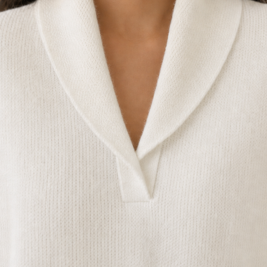 Draped Shawl-Collar V-Neck Sweater