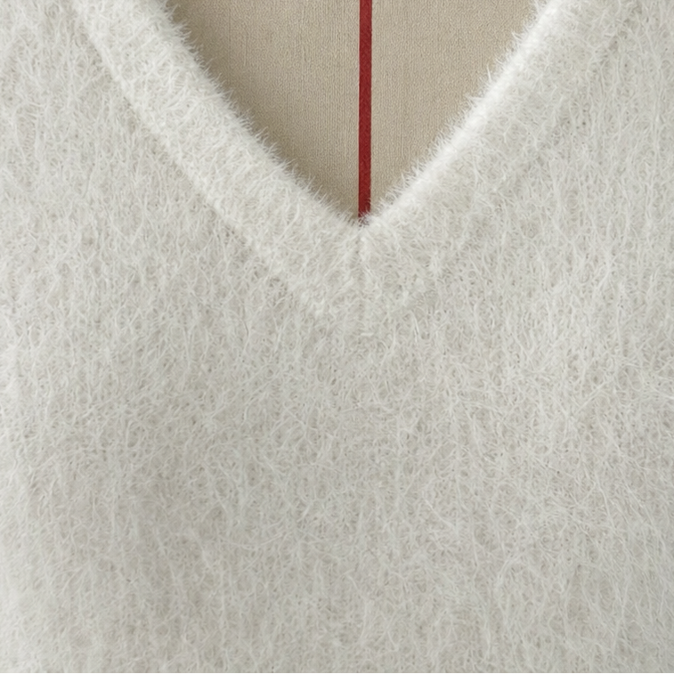 Fuzzy-Knit V-Neck Mini Dress