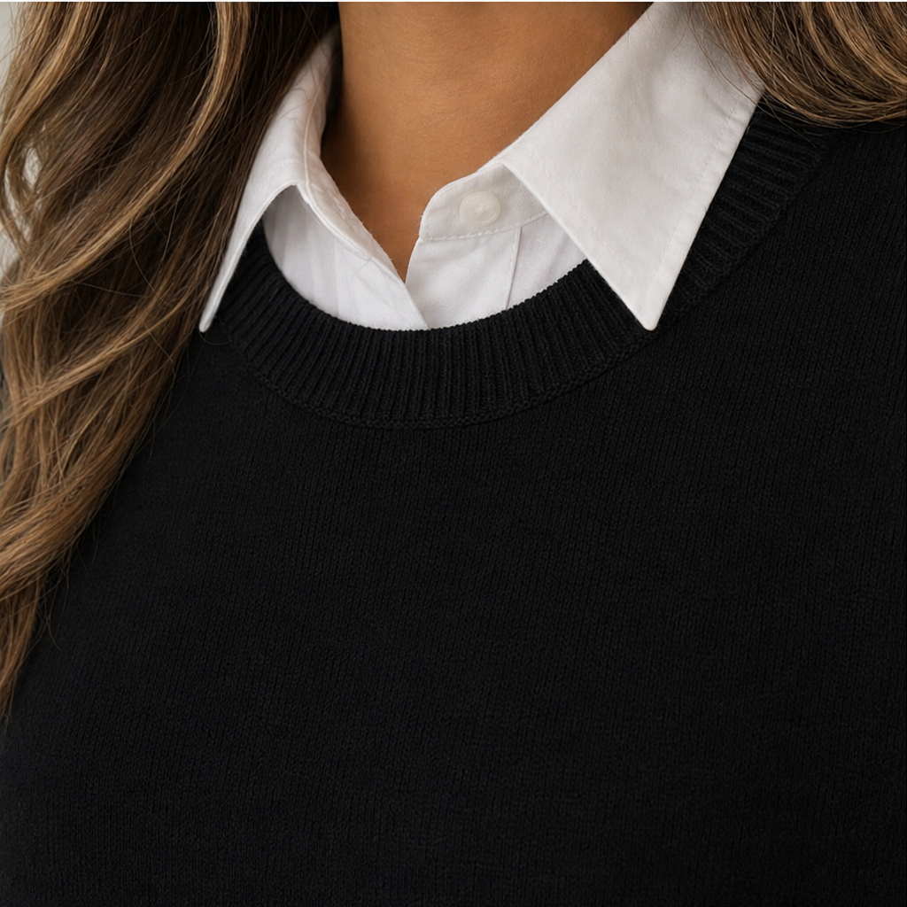 Layered Mock Shirt Collar Crewneck Sweatshirt