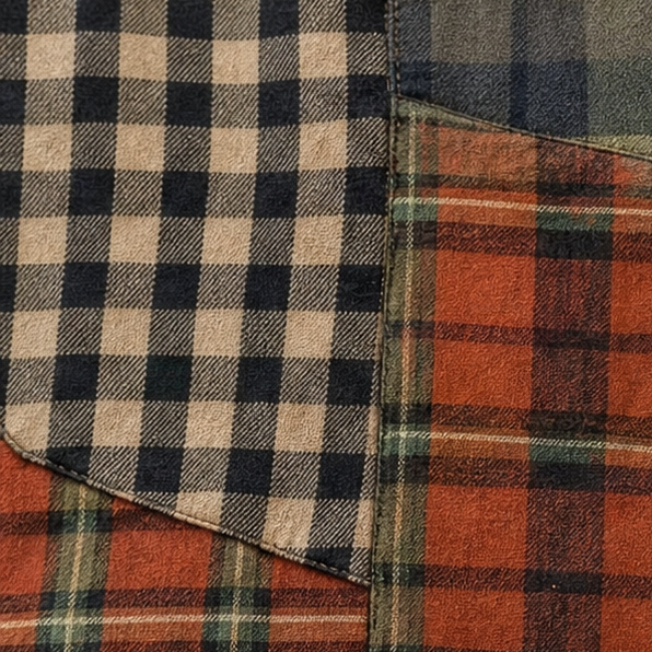 Color-Block Patchwork Plaid Button-Up Shirt
