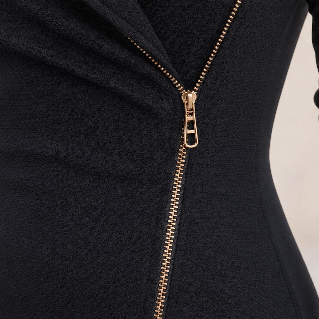 Asymmetrical Zip-Front Slit Dress