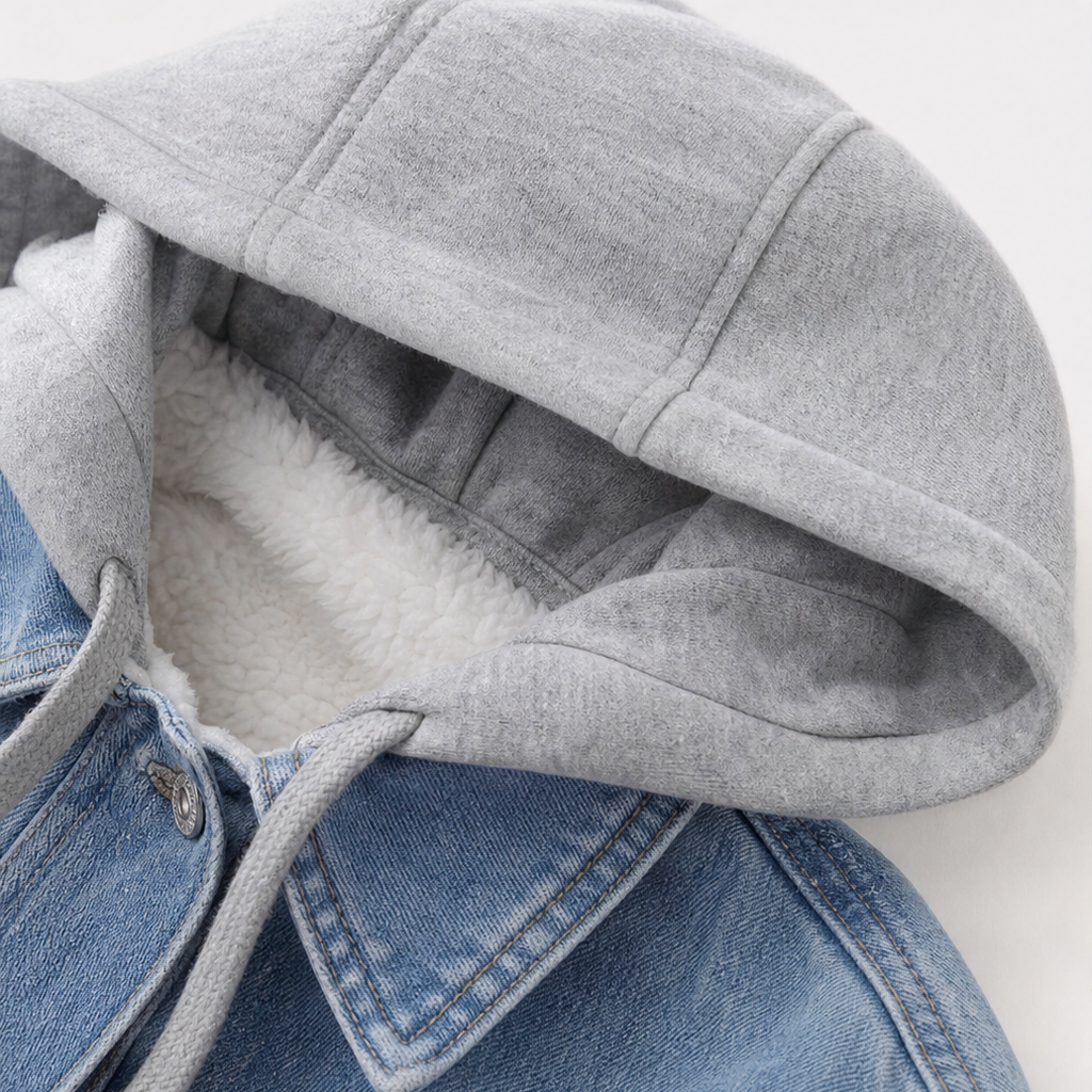 Hooded Two-Tone Layered Denim Jacket