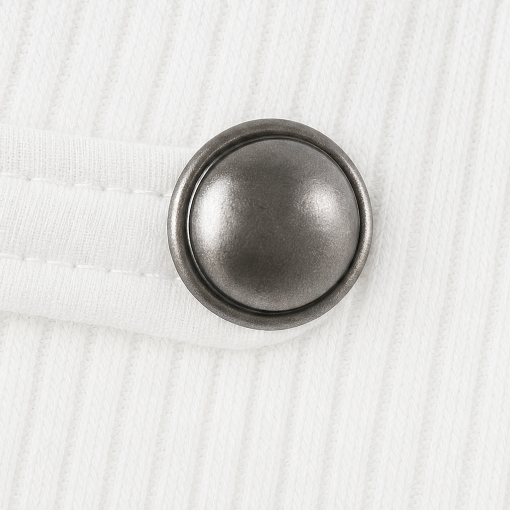 Metallic Button Strap Ribbed Top