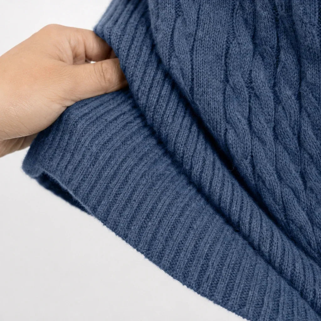 Crossover Neck Cable-Knit Mini Dress
