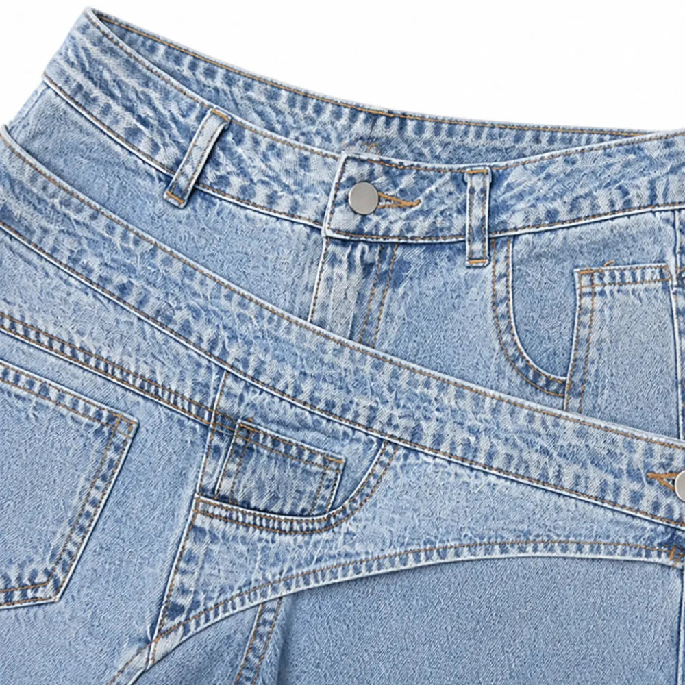 Asymmetric Wrap Waist Wide Leg Jeans
