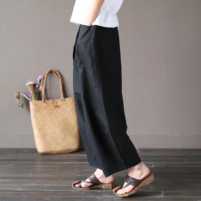 Cotton Linen Elastic Waist Pants With Pockets