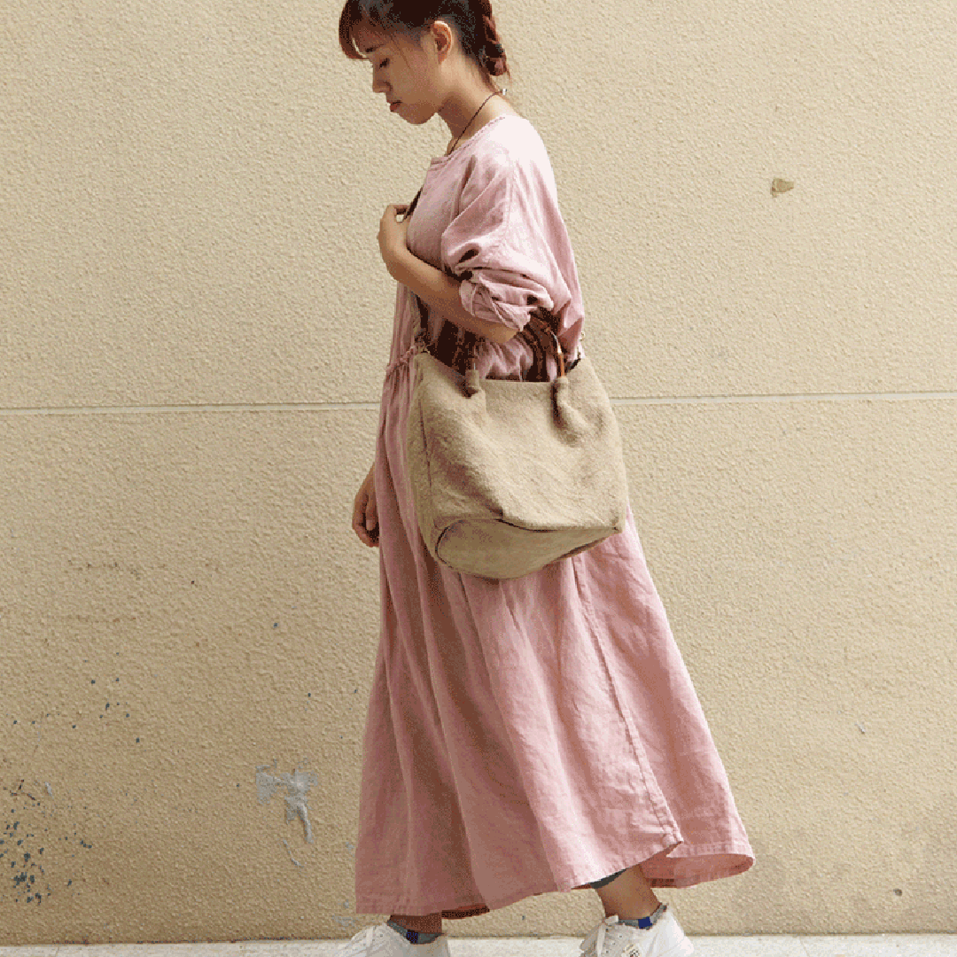 Cotton Linen Simple Bamboo Rattan Handle Casual Bag Crossbody Bag