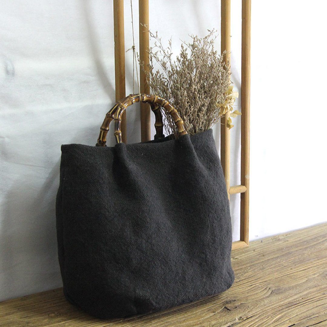 Cotton Linen Simple Bamboo Rattan Handle Casual Bag Crossbody Bag