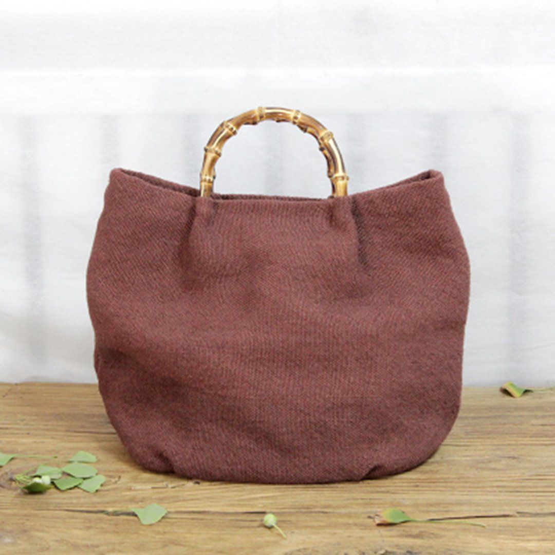 Cotton Linen Simple Bamboo Rattan Handle Casual Bag Crossbody Bag