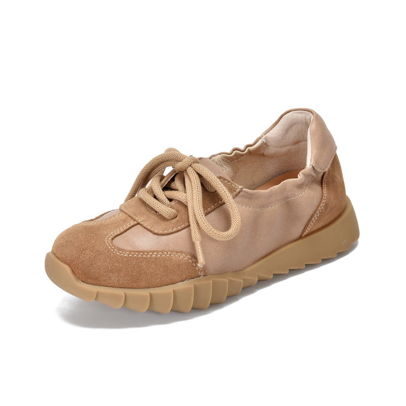 Babakud Women Spring Vintage Lace-Up Round-Toe Leather Shoes