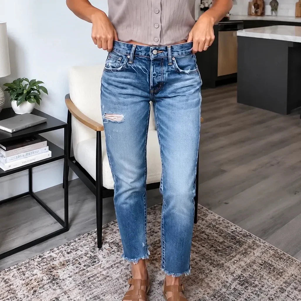 Soft Stretch Distressed Cropped Jeans for Women