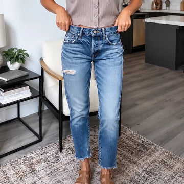 Soft Stretch Distressed Cropped Jeans for Women