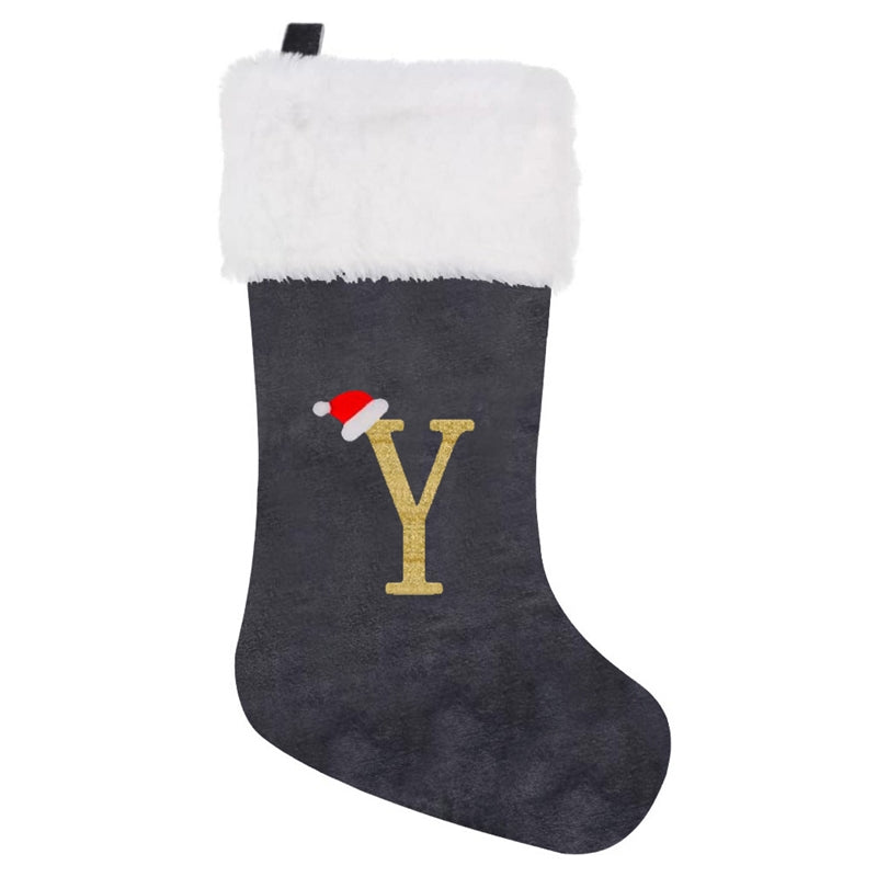 Gray Velvet Embroidered Christmas Stocking