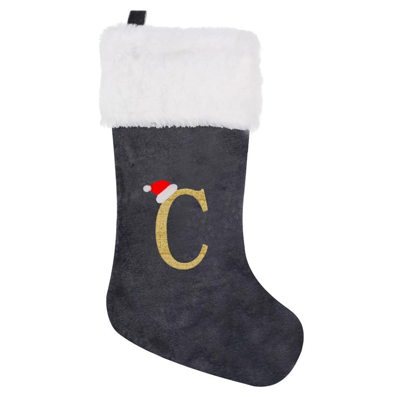 Gray Velvet Embroidered Christmas Stocking