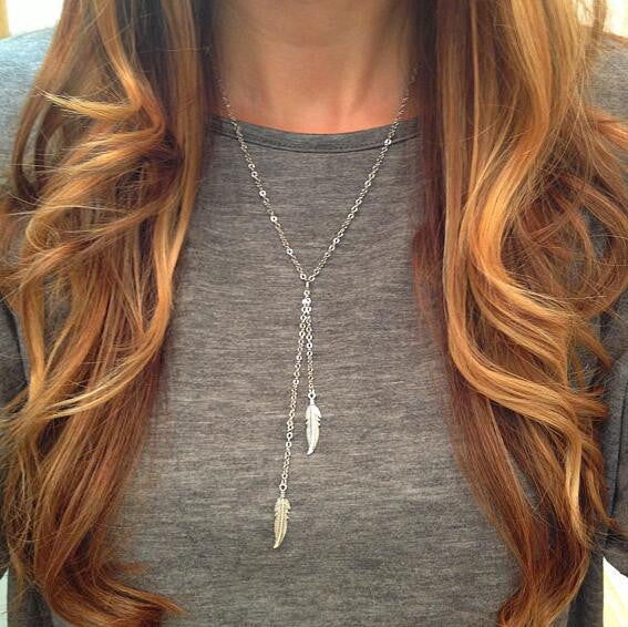 FASHION METAL FEATHER TASSELS NECKLACE