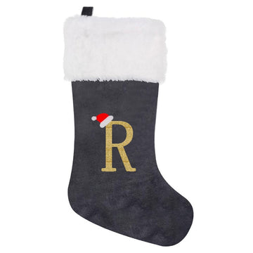 Gray Velvet Embroidered Christmas Stocking