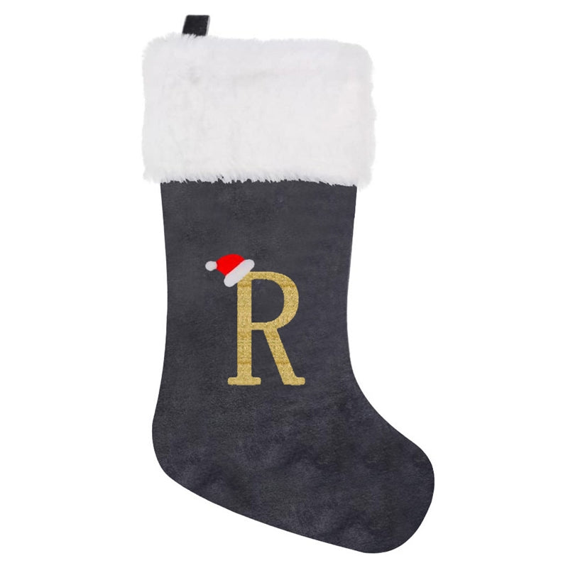 Gray Velvet Embroidered Christmas Stocking
