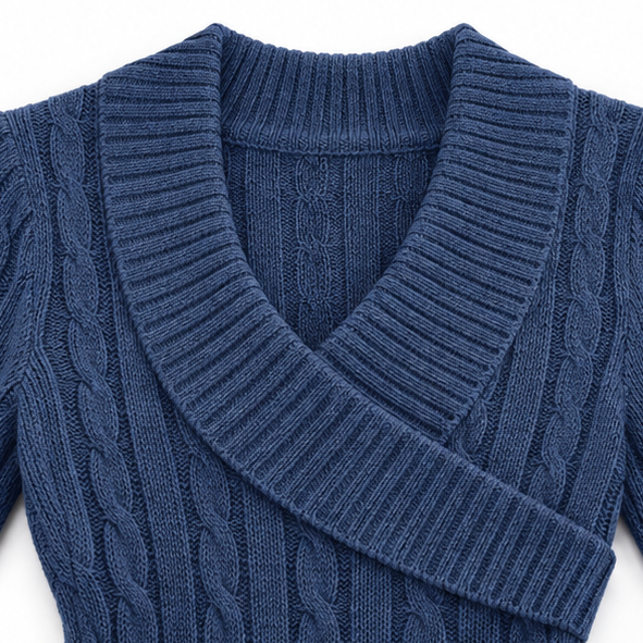 Cable-Knit Button-Front V-Neck Mini Dress
