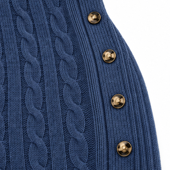 Cable-Knit Button-Front V-Neck Mini Dress