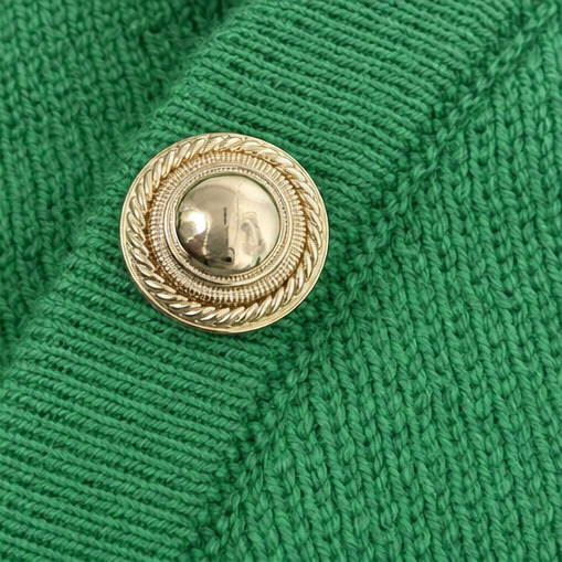 Asymmetric Gold-Tone Button Mock Neck Sweater