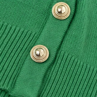 Asymmetric Gold-Tone Button Mock Neck Sweater