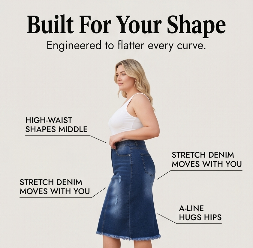 Women's Curve-Flattering Frayed Hem Denim Skirt