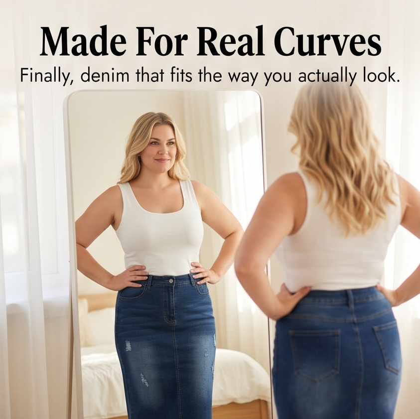 Women's Curve-Flattering Frayed Hem Denim Skirt