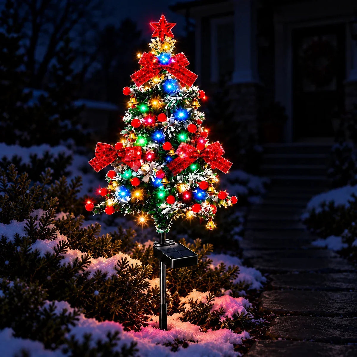 Solar Multicolor LED Cedar Christmas Tree