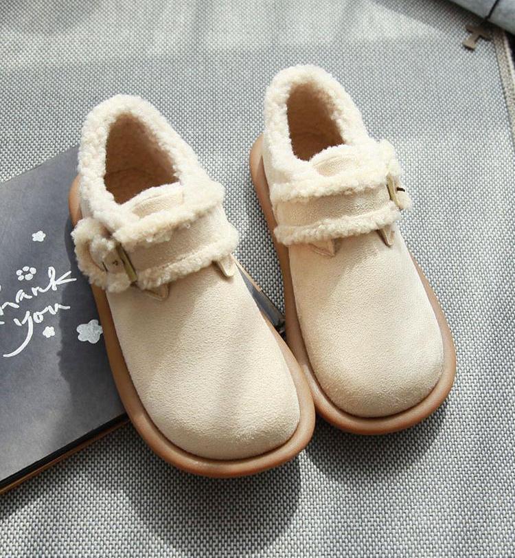 Velcro Warm Wool Flats Casual Suede Shoes for Women