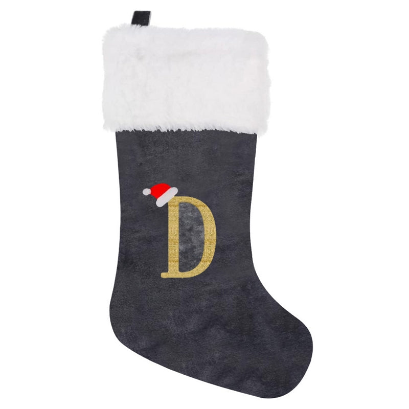 Gray Velvet Embroidered Christmas Stocking