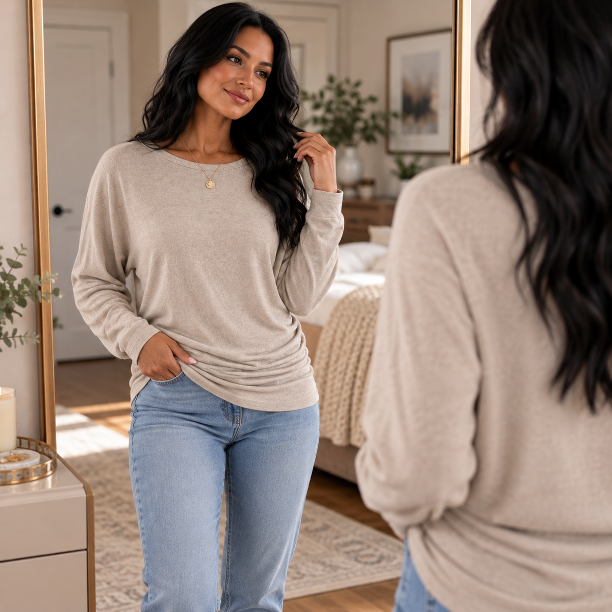 Side-Ruched Batwing Knit Sweater