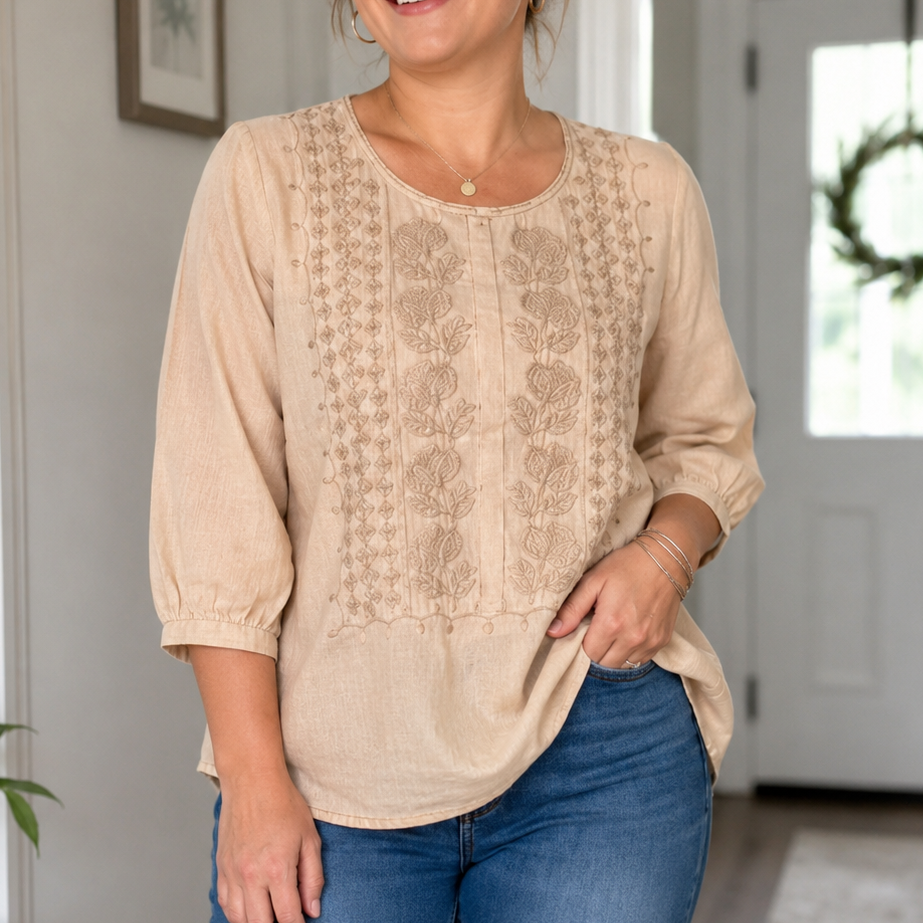 Embroidered-look Short-Sleeve Top