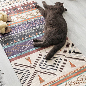 Ethnic Style Cotton Linen Bedroom Carpet Mat