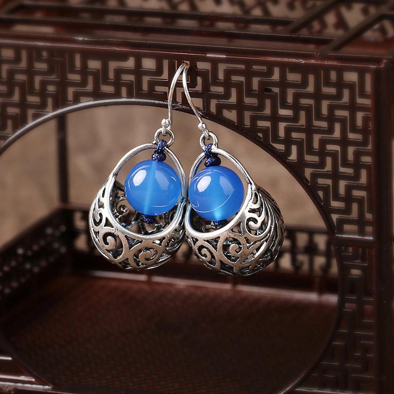 Ethnic Style Silver Earrings Blue Jewelry