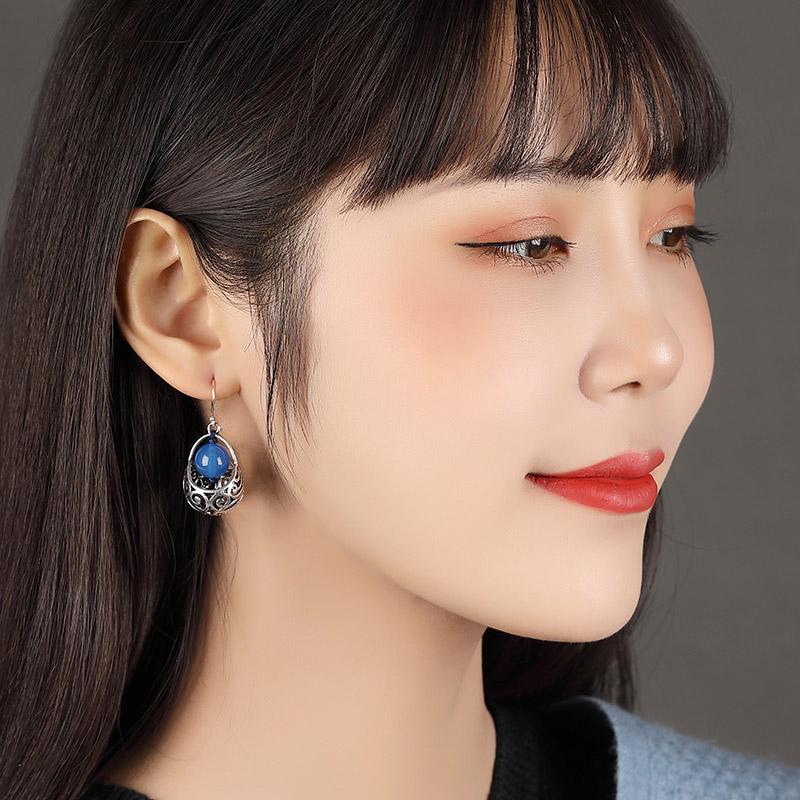Ethnic Style Silver Earrings Blue Jewelry
