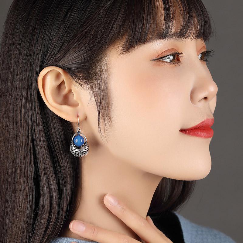 Ethnic Style Silver Earrings Blue Jewelry