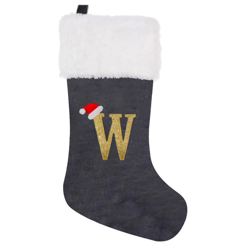Gray Velvet Embroidered Christmas Stocking