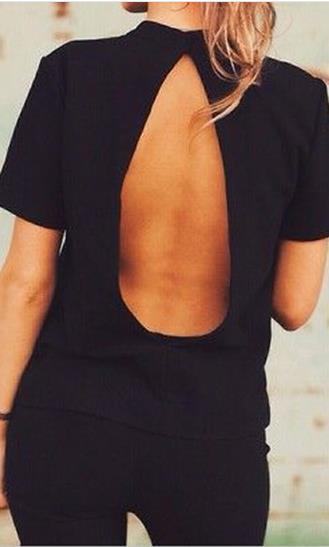 HALTER BACKLESS SHORT SLEEVES SLIM FASHION T-SHIRT