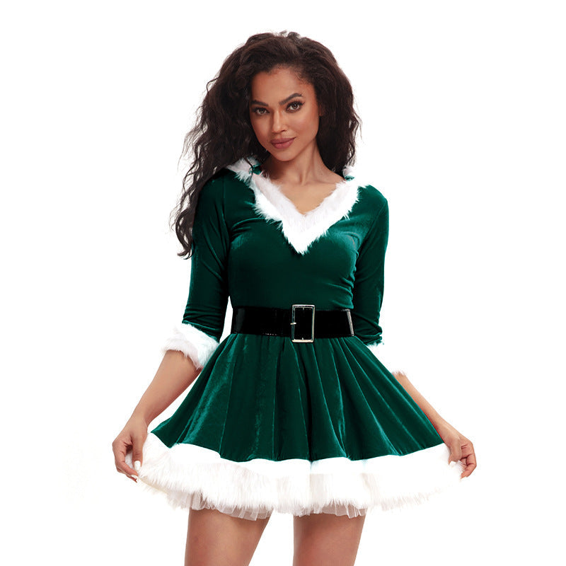 Christmas Dress For Women Red Green Hooded Performance Costume