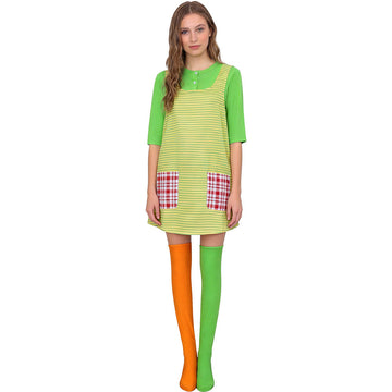 Pippi Longstocking Cosplay Costume Yellow Green Striped Dress