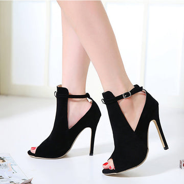 PEEP TOE CUT OUT SUPER STILETTO HIGH HEELS SANDALS