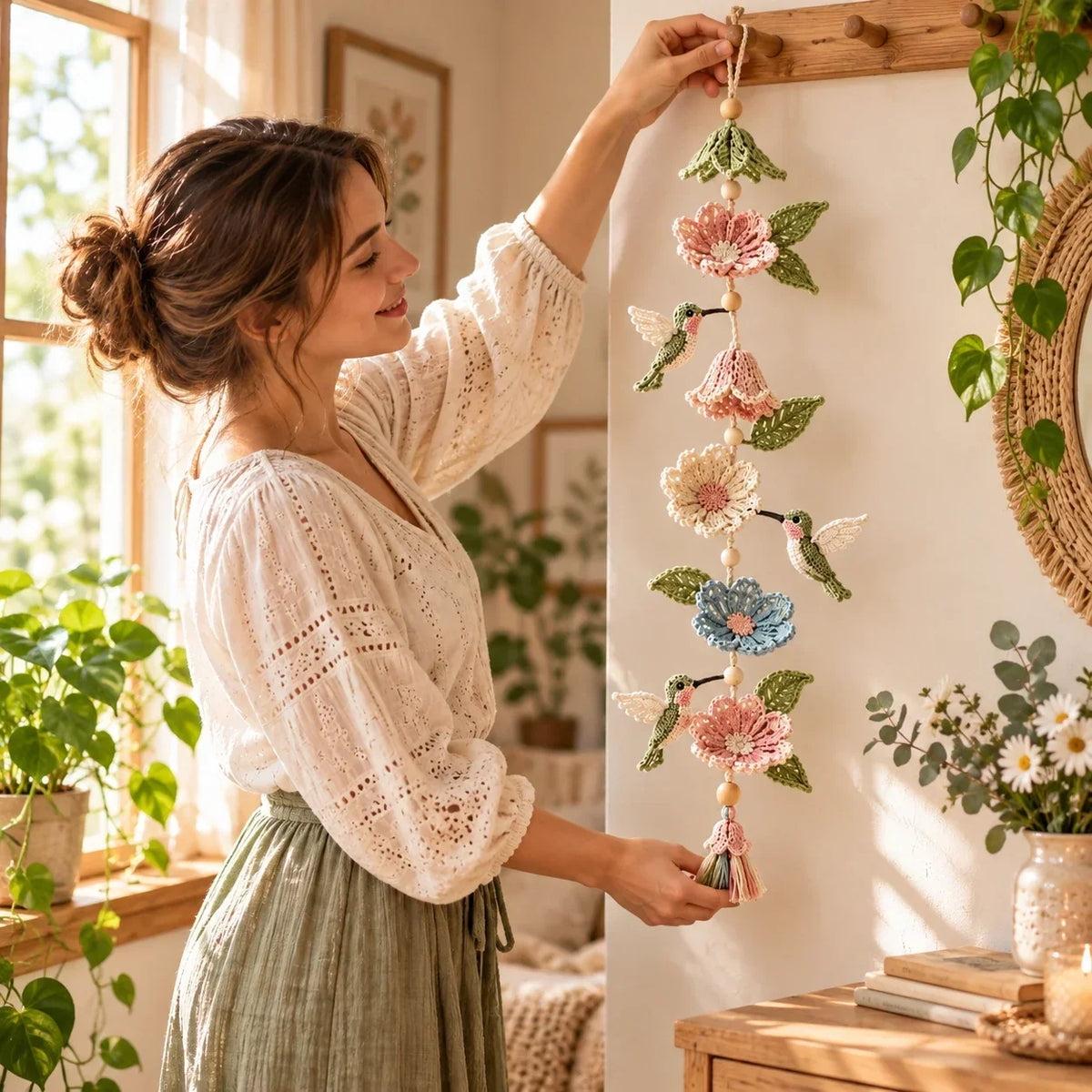 Crochet Hummingbird Flower Garland