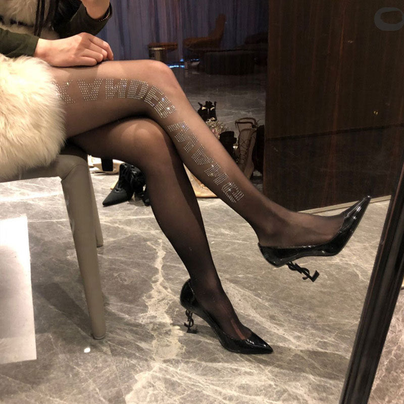 "No After Party"LETTER PRINTING PANTYHOSE