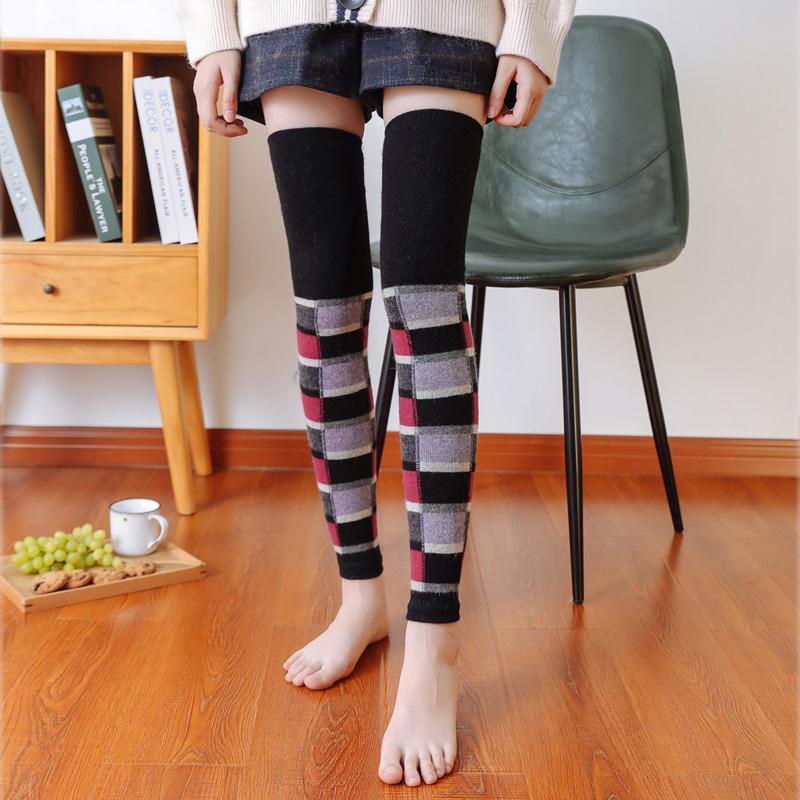 WARM WINTER THICK PLAID HIGH-TUBE OVER-THE-KNEE LEG WARMERS PILED SOCKS