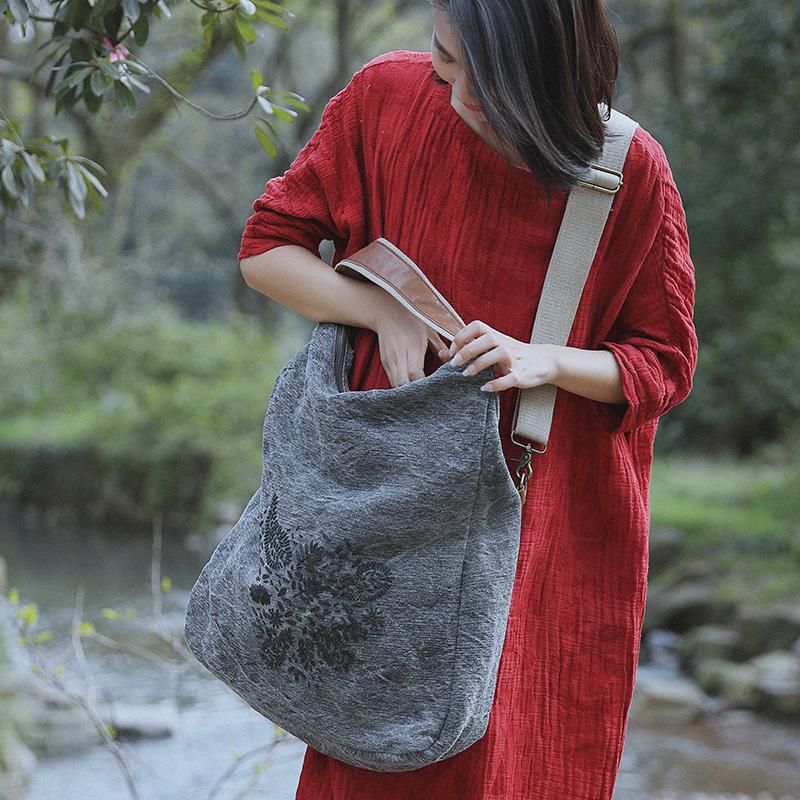 Handmade Mbroidery Large-capacity Canvas Shoulder Bag