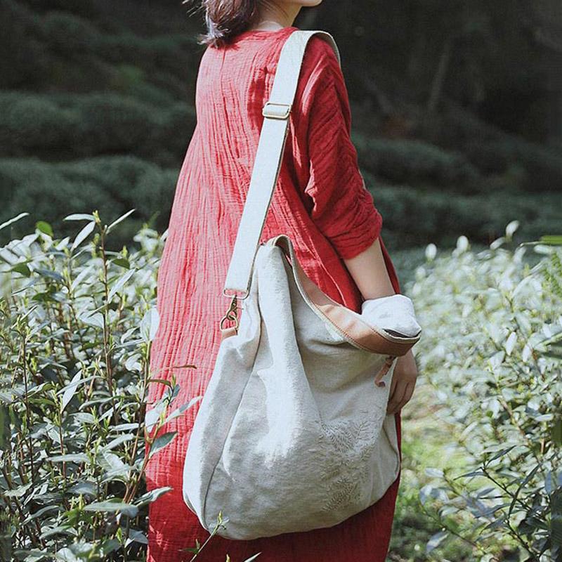 Handmade Mbroidery Large-capacity Canvas Shoulder Bag
