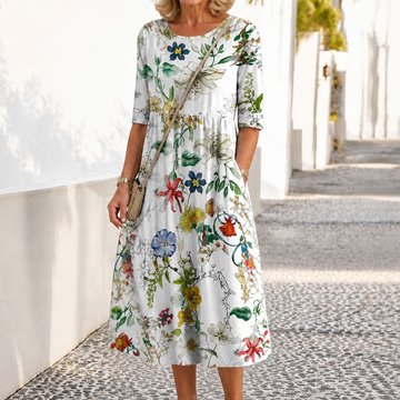 Floral Print Round-Neck Midi Dress