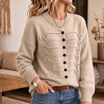 Braided Cord Button-Front Knit Sweater