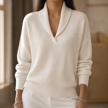 Draped Shawl-Collar V-Neck Sweater