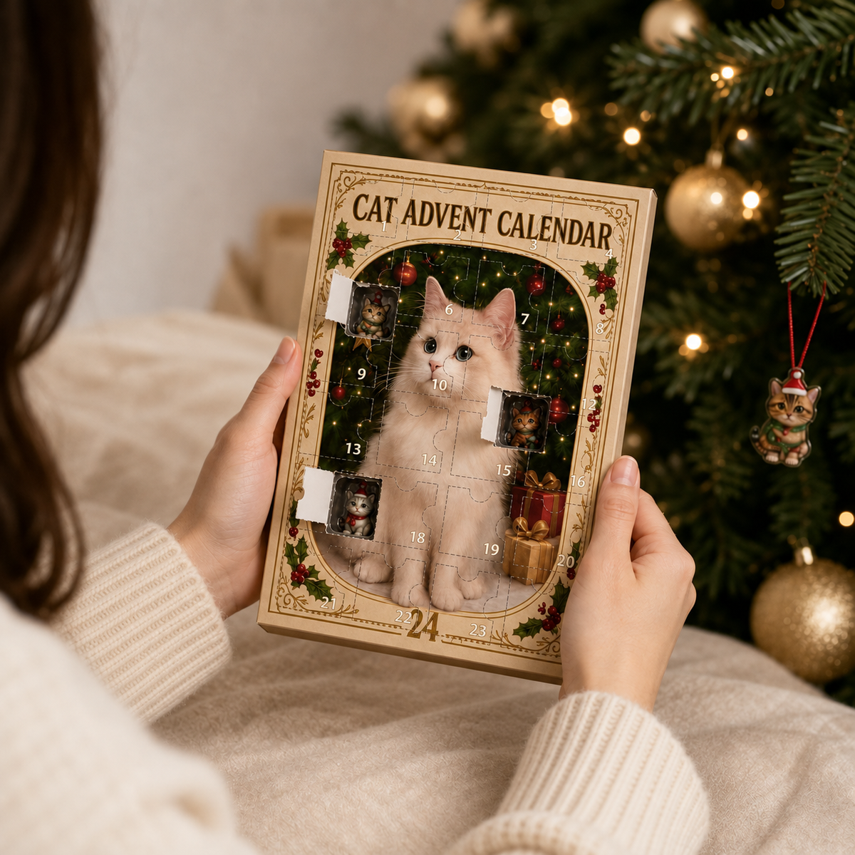 Mistletoe Cats – 24-Piece Cat Ornament Advent Calendar